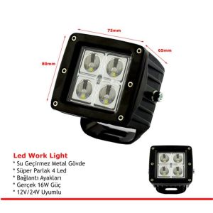 Tai-Yi Off Road Lambası Kare 4 Ledli 12/24V Beyaz - TY10-08