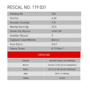 Isıtma Bujisi - Alfa Romeo - Chevrolet - Hummer - Cadillac - Fiat - Ford - Peugeot - Citroen - ET119031