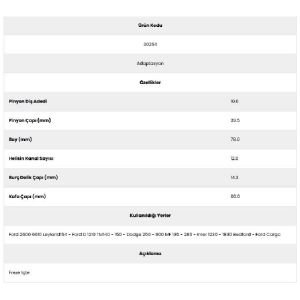 Form Metal 30254 Inter 1230-1830 Kanal 10 Diş Marş Dişlisi