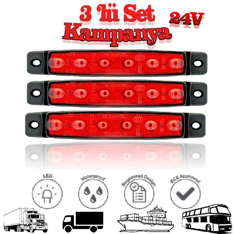 Sanel 6 Ledli 3'Lü Set Parmak Led 24V Kırmızı SBB24R6-3