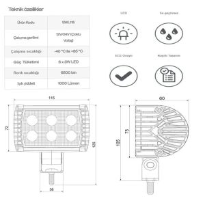 Sanel Power 6 Led  Off Road Çalışma Lambası 12V/24V SWL115.1000