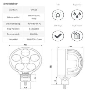Sanel Power 6 Led Çalışma Lambası 2 Li Set 1000Lm 12V/24V SWL120.1000-SET-3