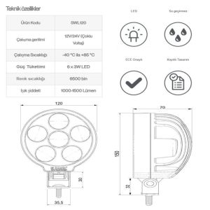 Sanel Off Road Power 6 Led Çalışma Lambası 1500Lm 12V/24V SWL120.1500