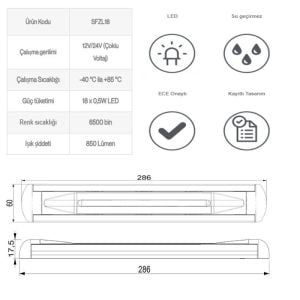 Sanel İç Dış Tavan Aydınlatma Lambası 10V-30V SNL-SFZLG18W