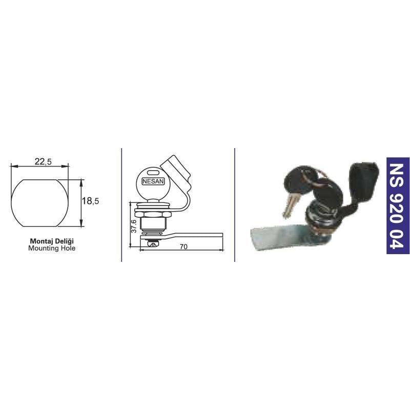 Bagaj Kilidi - 70 Mm.Levye Unıversal-Bmc.Otobüs - NS92004
