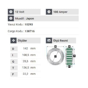 NURSAN 140312 Statör 12V 100A Opel Combo Hitaçi Tipi