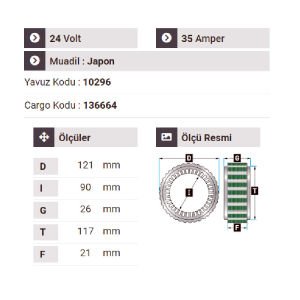 NURSAN 150024 Statör 24V 35A Mitsubishi Center Kamyon E.M.