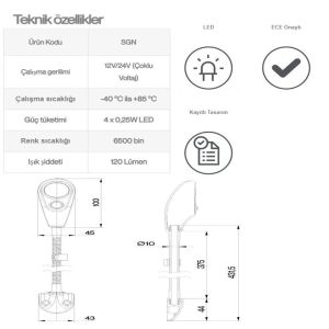 Sanel Kuğu Boynu Harita Okuma Lambası 12V-24V Uyumlu Universal SGN