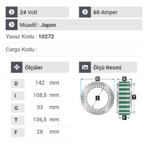 NURSAN 150924 Statör 24V 60A Isuzu Shampion Turkuaz E.M 1997-2002 Arası