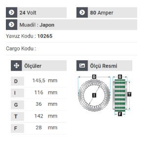 NURSAN 151124 Statör 24V 80A Isuzu Shampion Turkuaz 31 Y.M 2003-04-05-06