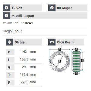 NURSAN 151212 Statör 12V 80A Ford Focus . Volvo S40 . Opel . Nissan