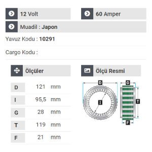 NURSAN 151312 Statör 12V 60A Mit.L200.L300.2009.010.Partner 2004 Sonrası.Ford Fiesta.Forklift