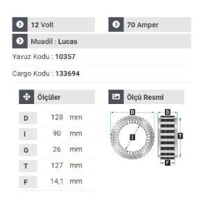 NURSAN 153212 Statör 12V 70A Otosan Ford Transit Y.M