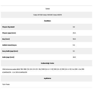Form Metal 72638 Mercedes Y.K. 5 Kanal 9 Diş 187328 Marş Dişlisi