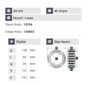 NURSAN 153224 Statör 24V 40A Bmc Prof - Chrysler-Scania 111-112 Nursan Eski Kod: 182 124