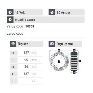 NURSAN 153312 Alternatör Statör Tümosan Traktör 12V 80 Amper
