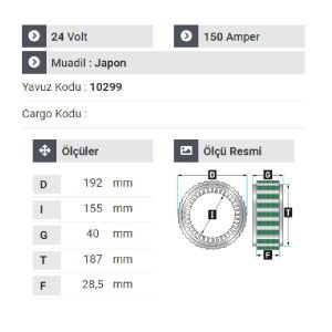 NURSAN 160024 Statör 24V 150A Mitsubishi Safir - Prenses Otobüs 98 Model