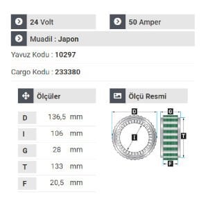 NURSAN 160124 Statör 24V 50A Mits Y.M Canter 659 Ef.Hyundai Hd35.Hd75 Vakumsuz Dar