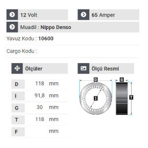 NURSAN 160312 Statör 12V 65A Tip Fiat Doblo Statör