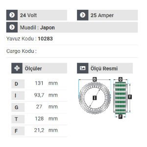 NURSAN 160324 Statör 24V 25A Hıno Kamyon 10283