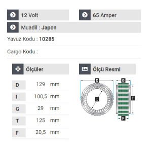 NURSAN 160612 Statör 12V 65A Bmc Mega Star Pikap