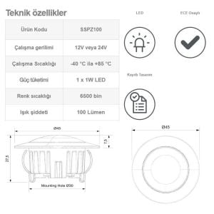 Sanel Power Spot Led Lamba 12-24V1W Beyaz SSPZ100W