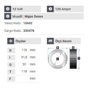 NURSAN 161512 Statör 12V 120A Combo