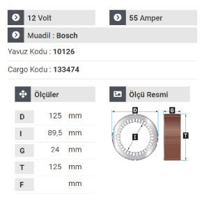 NURSAN 165012 Statör 12V 55A Geniş Gövde T.Porter - Golf - Citroen -Bmv -Audi