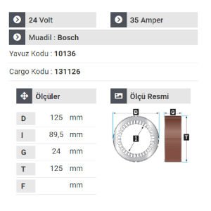 NURSAN 165024 Statör 24V 35A Geniş Gövde Man