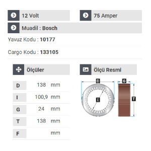 NURSAN 177112 Statör 12V 75A Volswagen -Bmv-Nissan Vanetta-Opel Muhtelif Araçlar