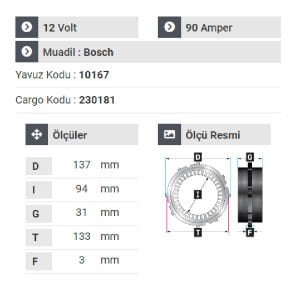 NURSAN 177212 Statör 12V 90A Passat 1.9-Bora-Golf-Polo-T4.Porter-V184 Toyota Benzinli