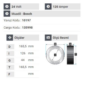 NURSAN 177324 Statör 24V 120A V8 Mercedes 403 - 304 Otobüs Y.M. Man