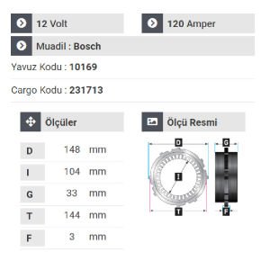NURSAN 177412 Statör 12V 120A Y.M Skoda Octavia1.9-Mercedes 300Se-320Se Kulaklı