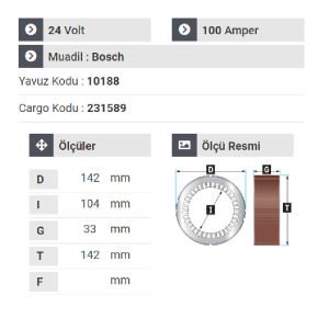 NURSAN 178124 Statör 24V 100A Man Tır 422 - 423 - 463 - E.M