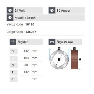 NURSAN 178324 Statör 24V 80A Y.M Axsor. Actros - Atego-Scania E.M Tek Çıkış