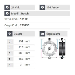NURSAN 178624 Statör 24V 100A Y.M Mercedes-Man-Daf-Scanıa - Travego Otobüs Kulaklı