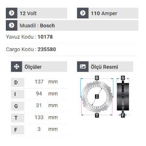 NURSAN 178812 Statör 12V 110A Ford Focus-Connect Fom Serisi Y.M Kulaklı