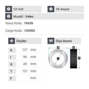 NURSAN 180112 Statör 12V 70A Renault 11.12.21.1,4. 1,6 E.M
