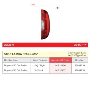 Fiat Doblo Sağ Arka Stop Lambası Duysuz (Dikey Açılan) 2015 > -52044718