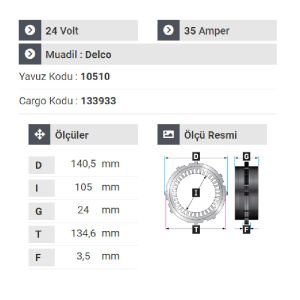 NURSAN 180724 Statör 24V 35A Cat İş Makinası