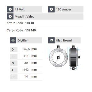 NURSAN 181012 Statör 12V 150A Bmw X5 . X6 . Partner . Doblo Y.M Valeo 6 Uçlu