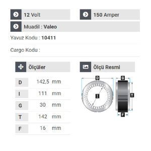 NURSAN 181112 Statör 12V 150A Bmw X5 . X6 . Partner . Doblo Y.M Valeo 3 Uçlu