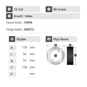 NURSAN 181212 Statör 12V 80A T.Porter-Golf-Laguna 1.4-Partner-R.Kango Klimalı