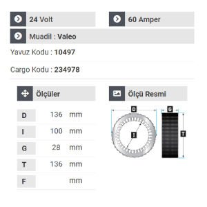 NURSAN 181424 Statör 24V 60A Renault - Iveco -Volvo Tır Fantuzi -Volvo Kepçe