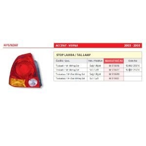 Hyundai Accent Verna Duylu Sol Arka Stop Lambası 2003-2005 -92401-25510