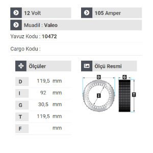 NURSAN 181912 Statör 12V 105A Opel Corsa - Opel Combo - Palio - Sıena Multijet