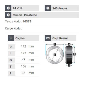 NURSAN 181924 Statör 24V 140A Bmc Belde Otobüs Man Otobüs Ym Kısa Uçlu