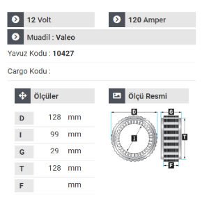 NURSAN 182412 Statör 12V 120A Peugeot Partner.Clio.Kango.Senbol. Y.M Valeo Dinamolarda