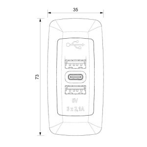 Sanel Usb Type-C Şarj Ünitesi 12/24V 6.3A Düz Tipi Mavi Led SUC10B.DG