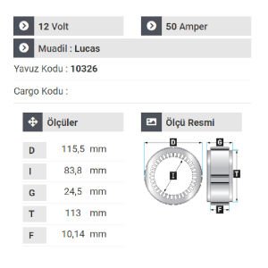 NURSAN 190312 Statör 12V 50A Lucas Tip Mesa Tipi A - 115